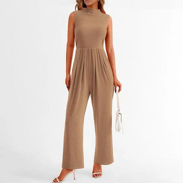 Women Sleeveless Half-High Collar Jumpsuit