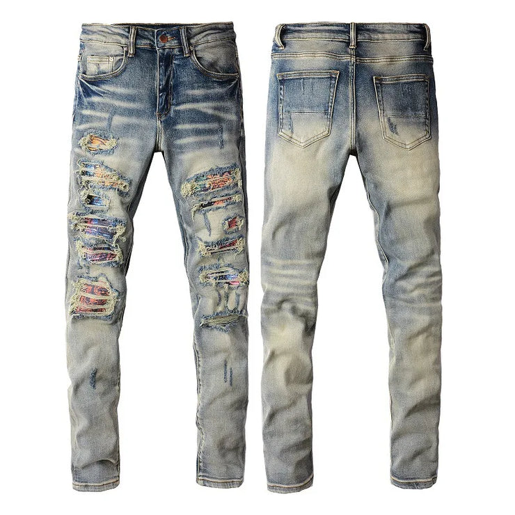 American High Street Ripped and Patchwork Jeans