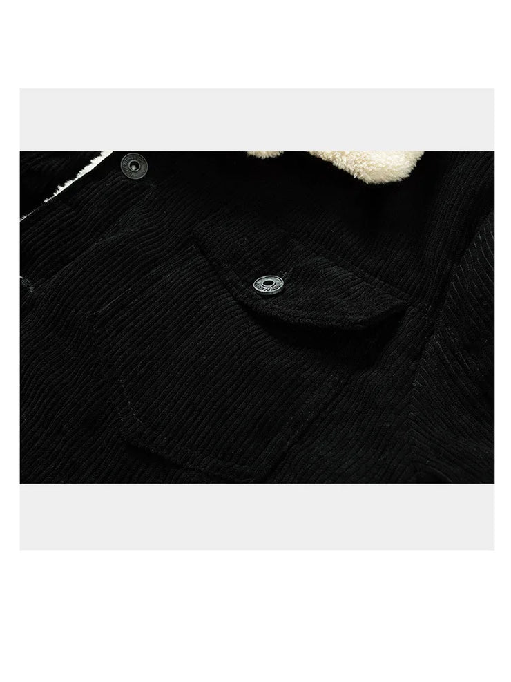 Men's Fleece Collar  Button Warm Cushion Corduroy Jacket