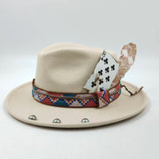 Retro Feather Fedoras Felt Wide Brim Jazz Cap