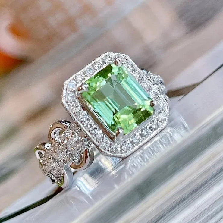 Luxury Trendy Green CZ Geometric Ring