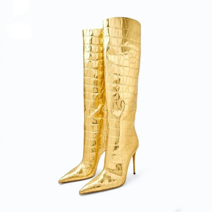 HIGH HEELED LEAPOED PRINT OVERSIZED SLEEVE BOOTS FOR WOMEN