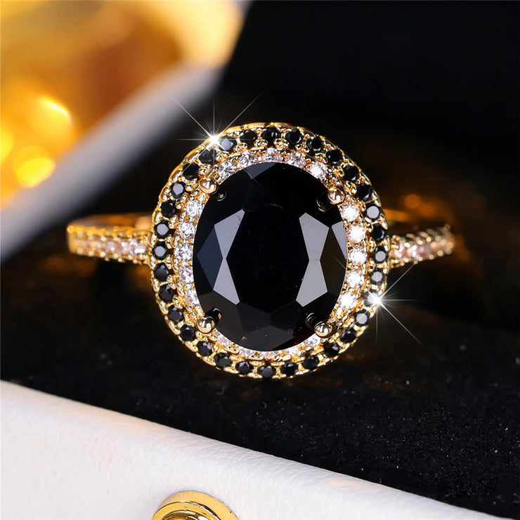 LUXARY BLACK ZIRCON STONE OVAL RING