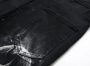 Black Wolf Pattern Printed Punk Straight denim
