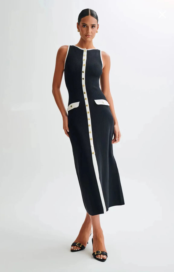 Elegant Women Sleeveless Single Breasted Bodycon Dress