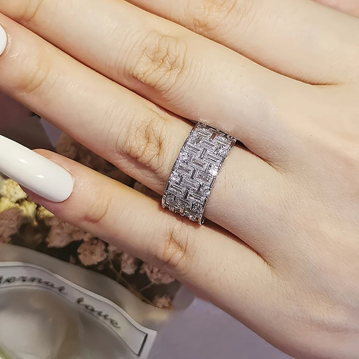 Trendy White Diamond Rectangle Fashion Ring