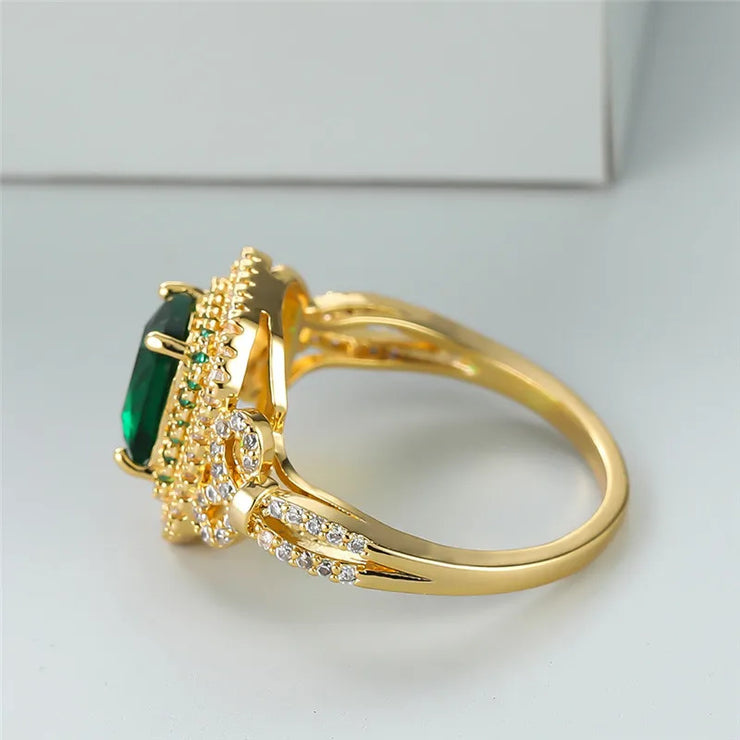 Luxury Crystal Green Zircon Square Stone Ring
