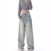 American Retro Old High-waisted wide jeans
