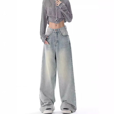 American Retro Old High-waisted wide jeans