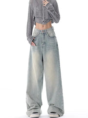 American Retro Old High-waisted wide jeans