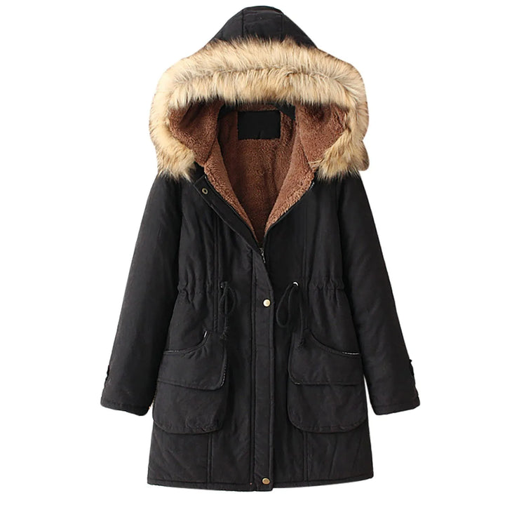 VELVET THICKENED MID LENGTH WARM JACKET