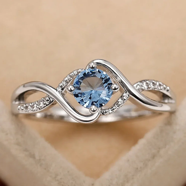 Modern Charming Blue Cubic Zirconia High-Quality Silver Color Ring