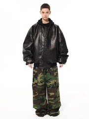 Handsome Oversized Distressed Pu Leather Jacket for Men