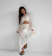 Women Casual Crochet Knit Two Piece Skirt