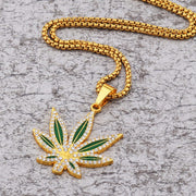 Rhinestone Weed Pendant Necklace