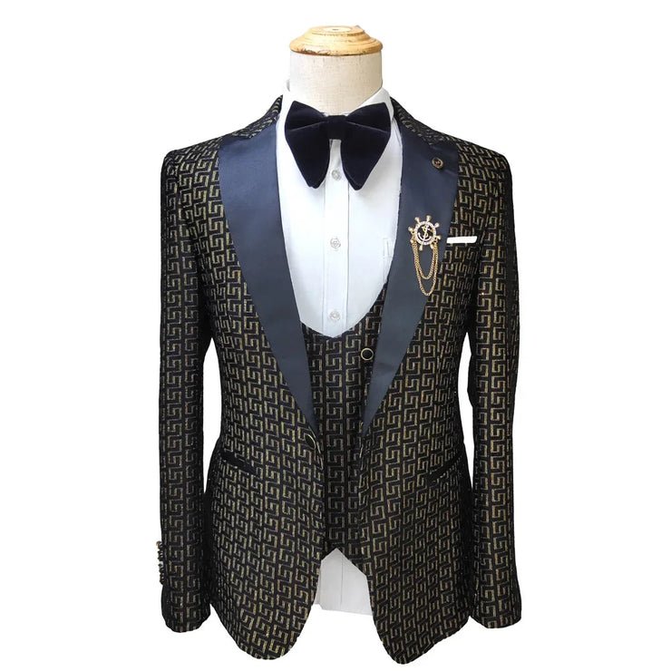 Three piece Gold Palace Printed wedding suit