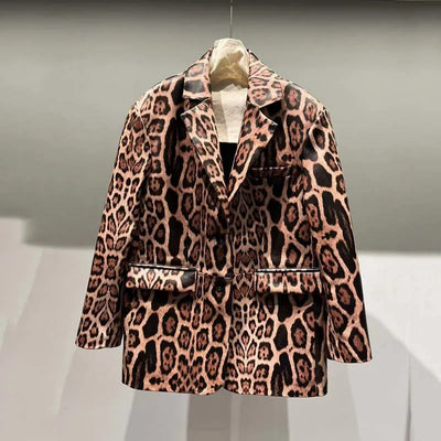 LUXARY PEOPARD PRINTED LEATHER JACKET FOR WOMEN