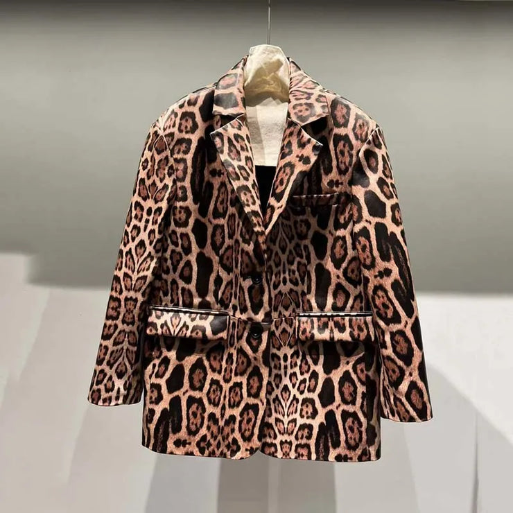 LUXARY PEOPARD PRINTED LEATHER JACKET FOR WOMEN