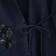 New Lace up Silk Satin Texture Suit Collar Coat Straight Leg Trouser Set
